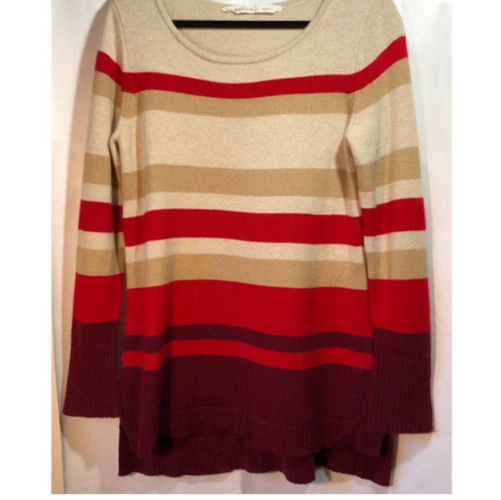 Athleta Cashmere! Elegant Red/Cream/Tan Sweater, Barely Worn! XL. 100% Cashmere.